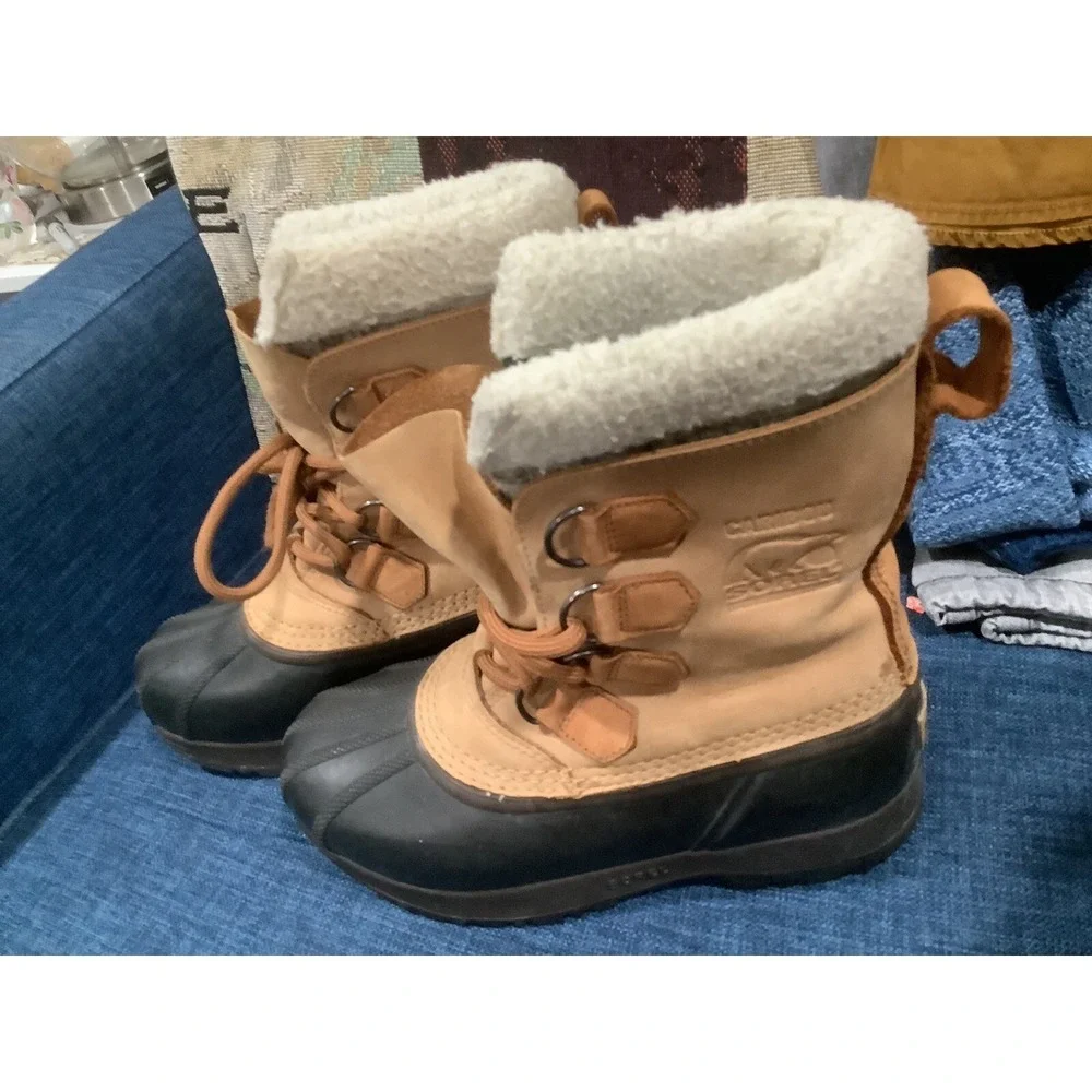 SOREL Women's 6 Caribou II NL1000-220 Brown Leather Rubber Snow Boots Winter EUC